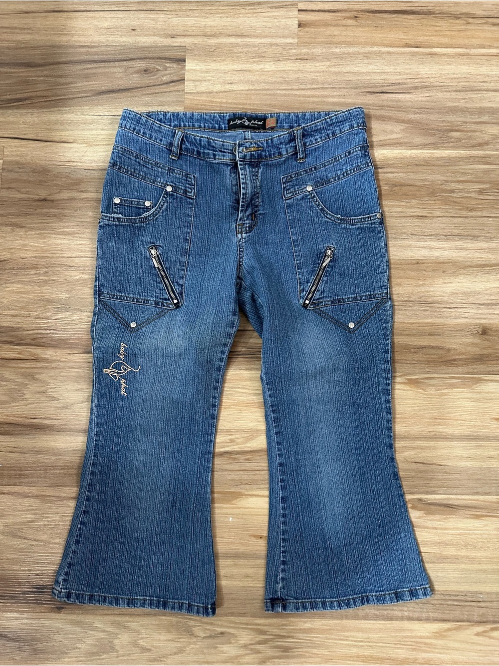 Baby Phat Women’s Blue Denim Capris with Flared Leg